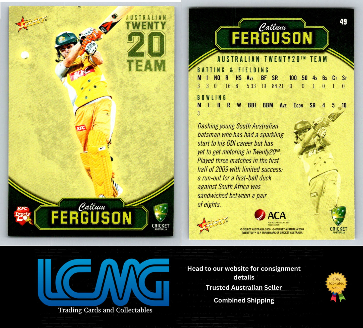 Select Cricket 2009 2010 Card # 49 Callum Ferguson