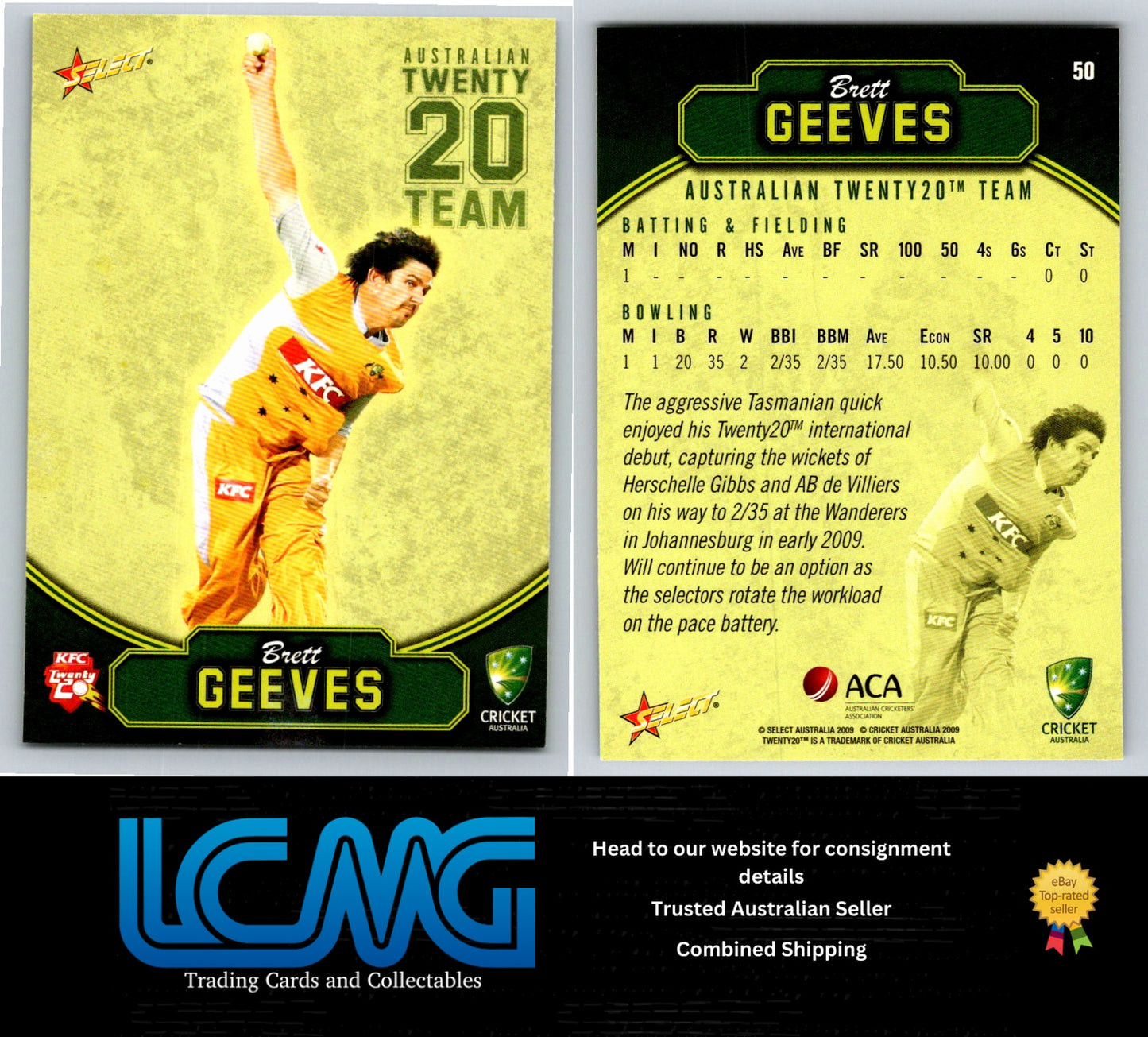 Select Cricket 2009 2010 Card # 50 Brett Geeves