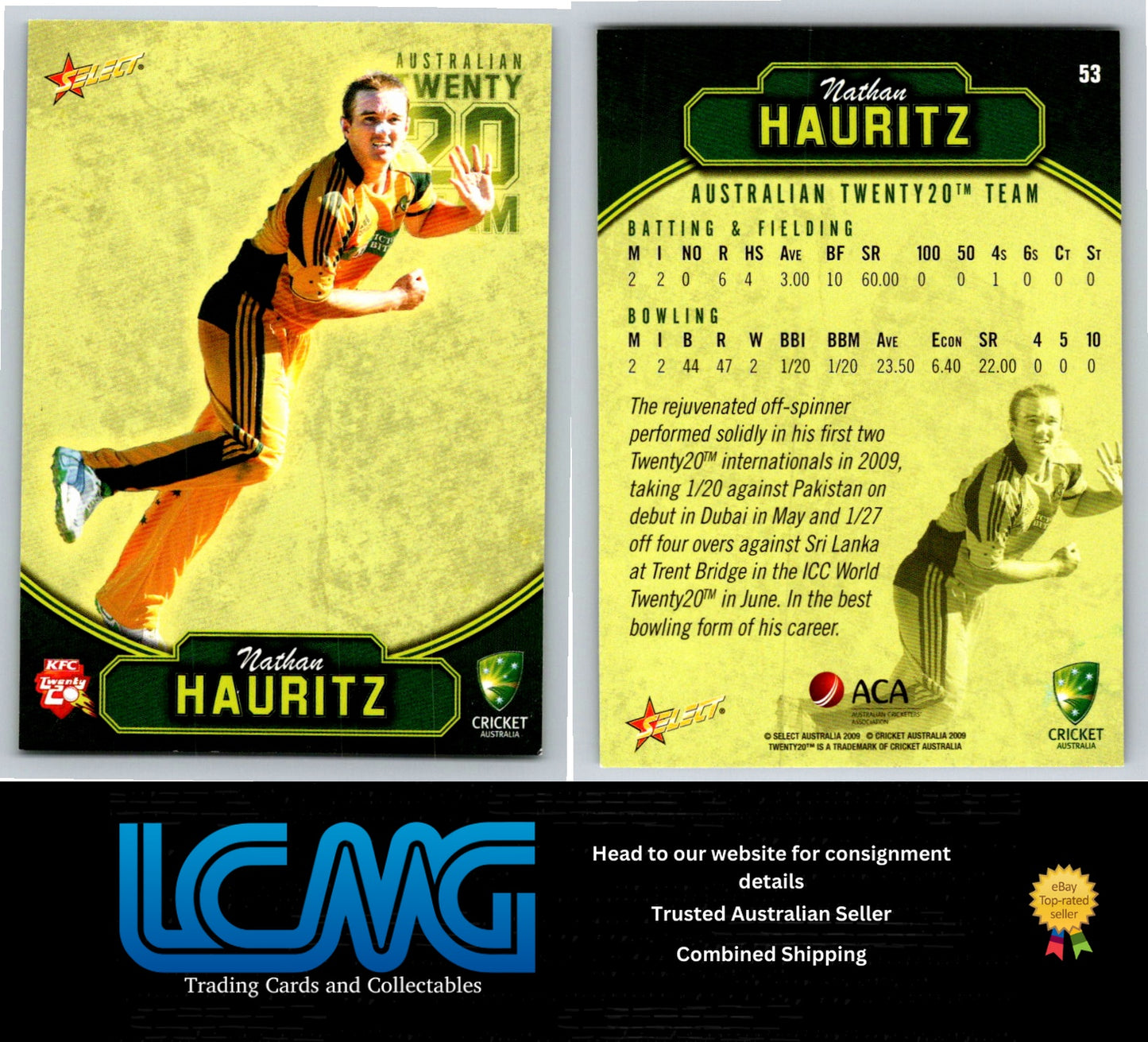 Select Cricket 2009 2010 Card # 53 Nathan Hauritz