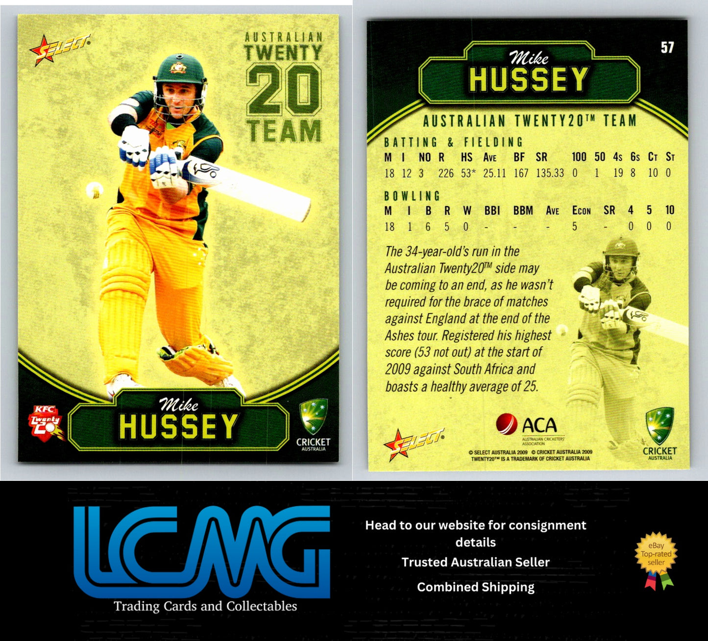 Select Cricket 2009 2010 Card # 57 Mike Hussey