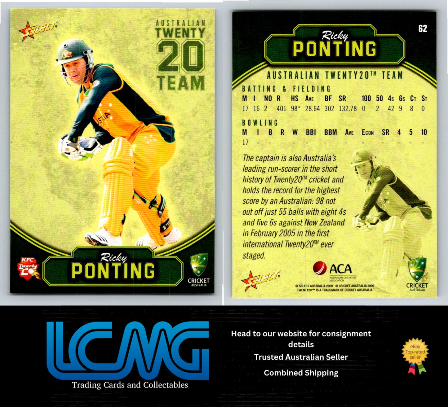 Select Cricket 2009 2010 Card # 62 Ricky Ponting