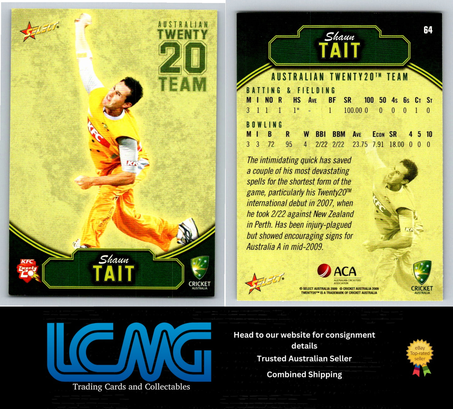 Select Cricket 2009 2010 Card # 64 Shaun Tait