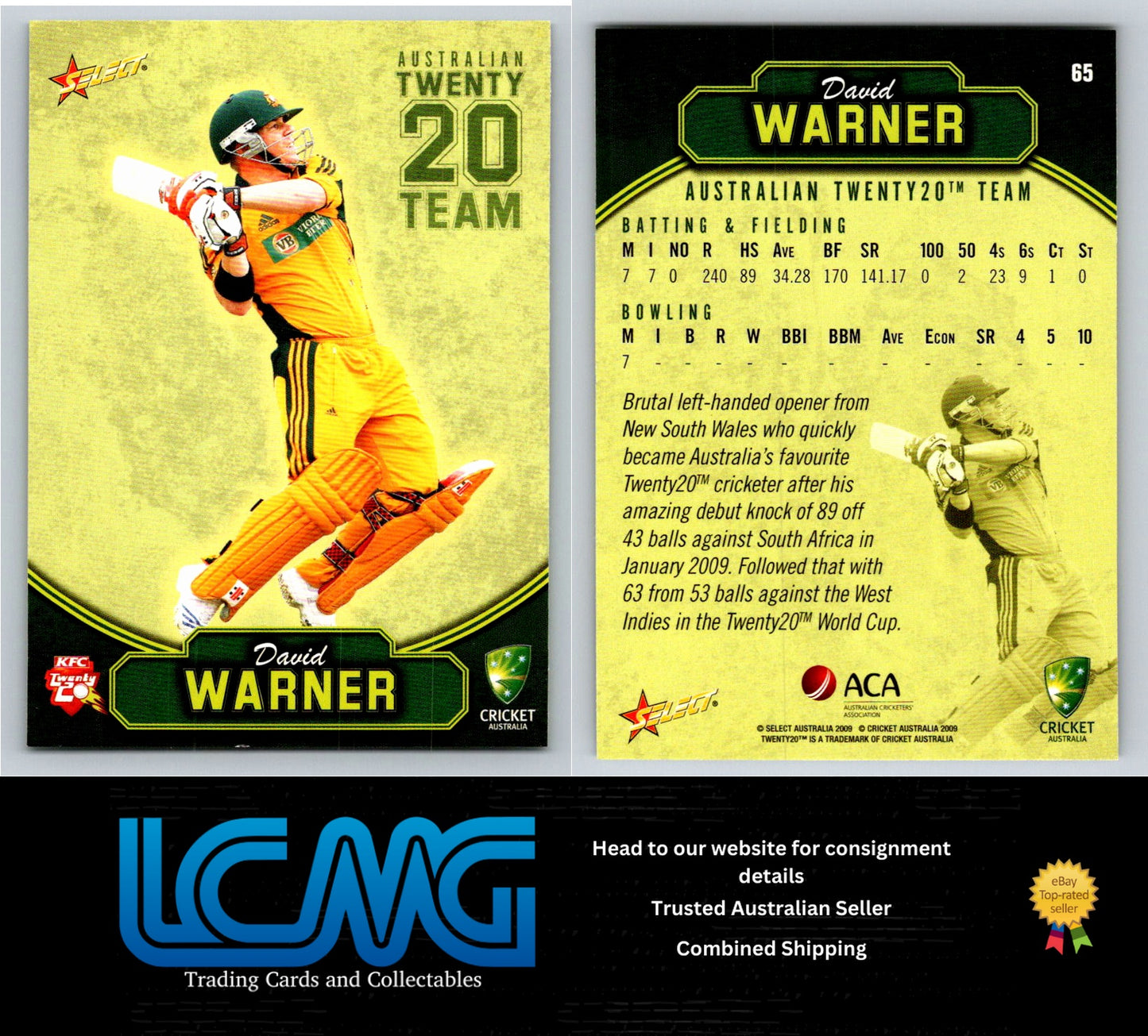Select Cricket 2009 2010 Card # 65 David Warner