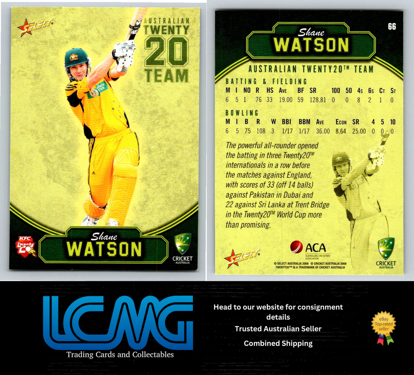 Select Cricket 2009 2010 Card # 66 Shane Watson