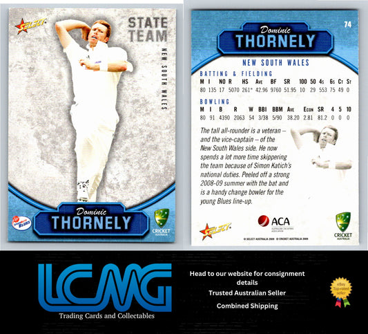 Select Cricket 2009 2010 Card # 74 Dominic Thornely