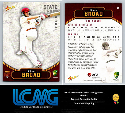 Select Cricket 2009 2010 Card # 76 Ryan Broad