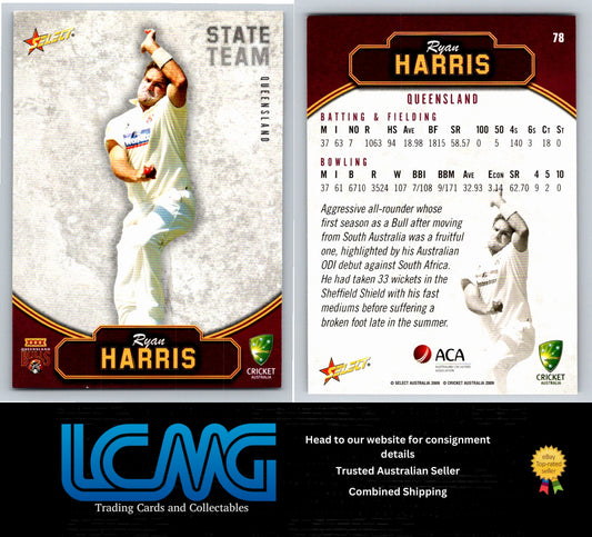 Select Cricket 2009 2010 Card # 78 Ryan Harris