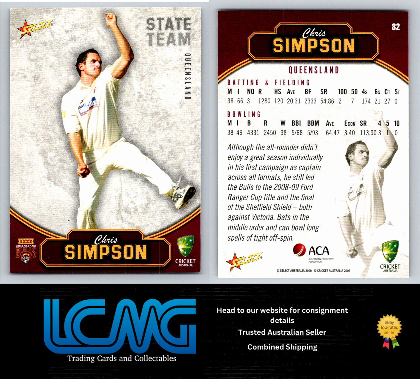 Select Cricket 2009 2010 Card # 82 Chris Simpson