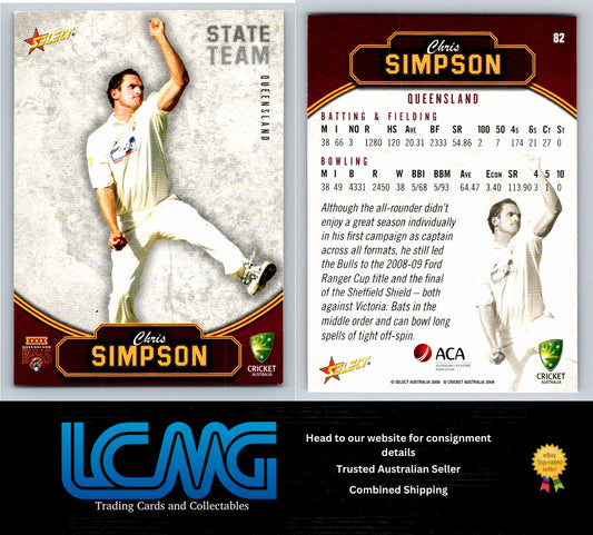 Select Cricket 2009 2010 Card # 82 Chris Simpson