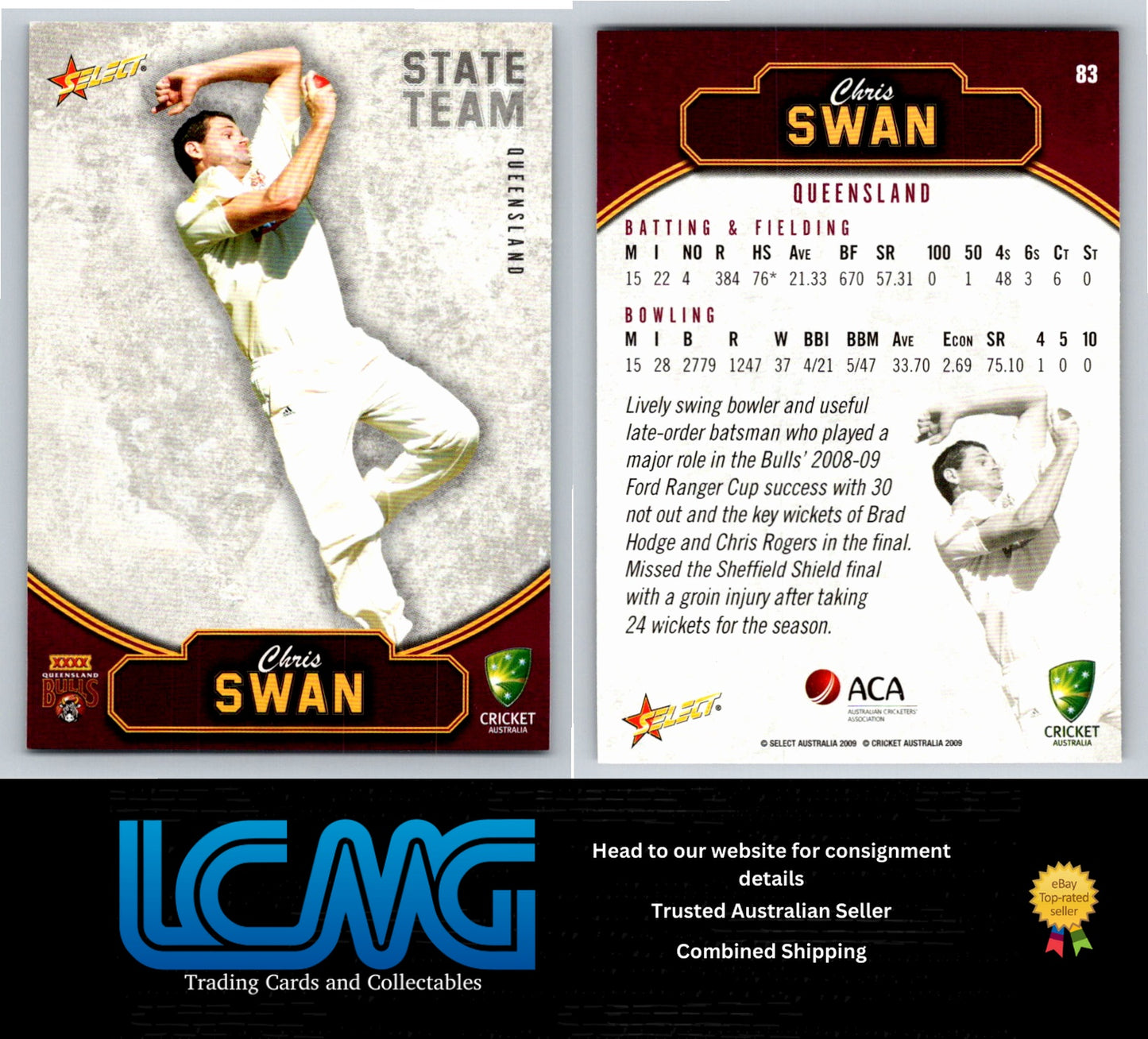 Select Cricket 2009 2010 Card # 83 Chris Swan