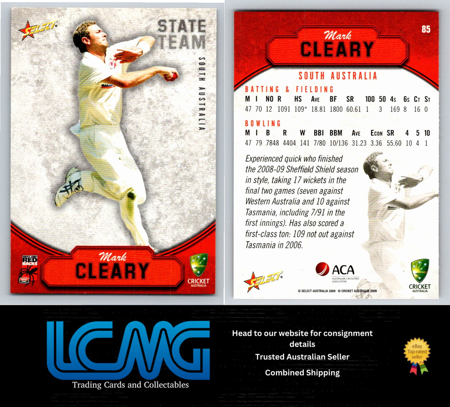 Select Cricket 2009 2010 Card # 85 Mark Cleary