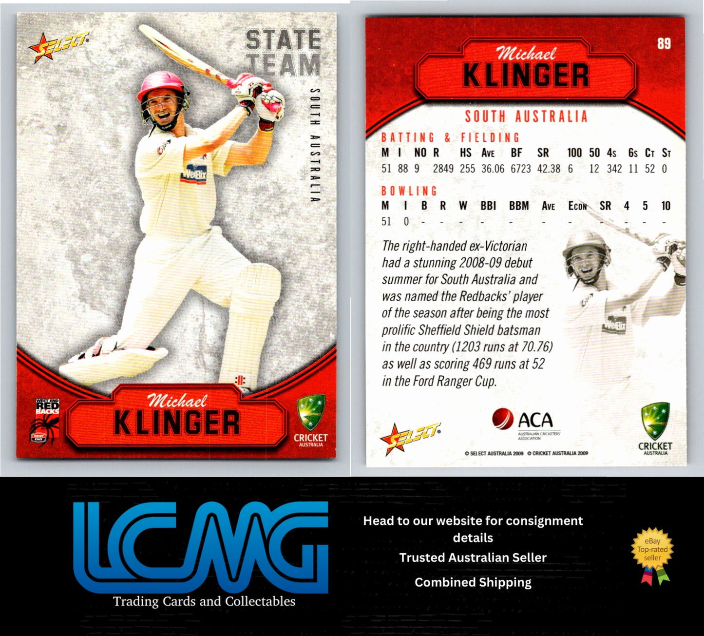 Select Cricket 2009 2010 Card # 89 Michael Klinger