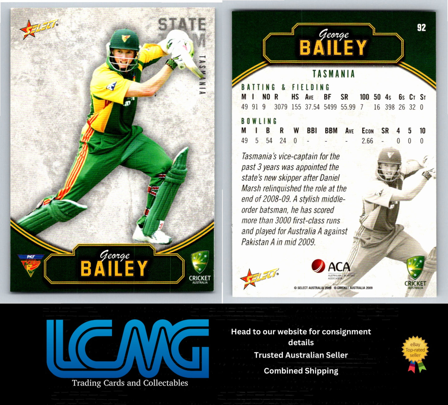 Select Cricket 2009 2010 Card # 92 George Bailey