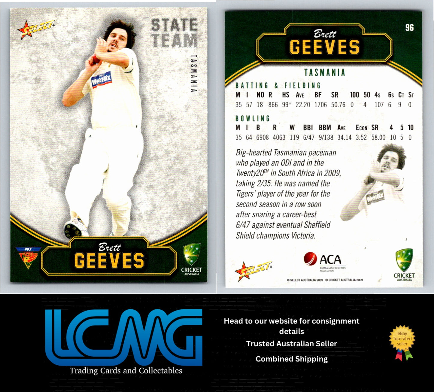 Select Cricket 2009 2010 Card # 96 Brett Geeves