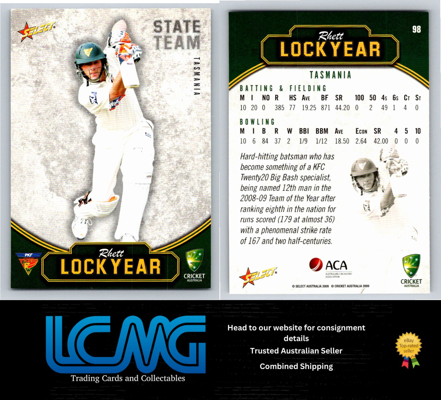 Select Cricket 2009 2010 Card # 98 Rhett Lockyear