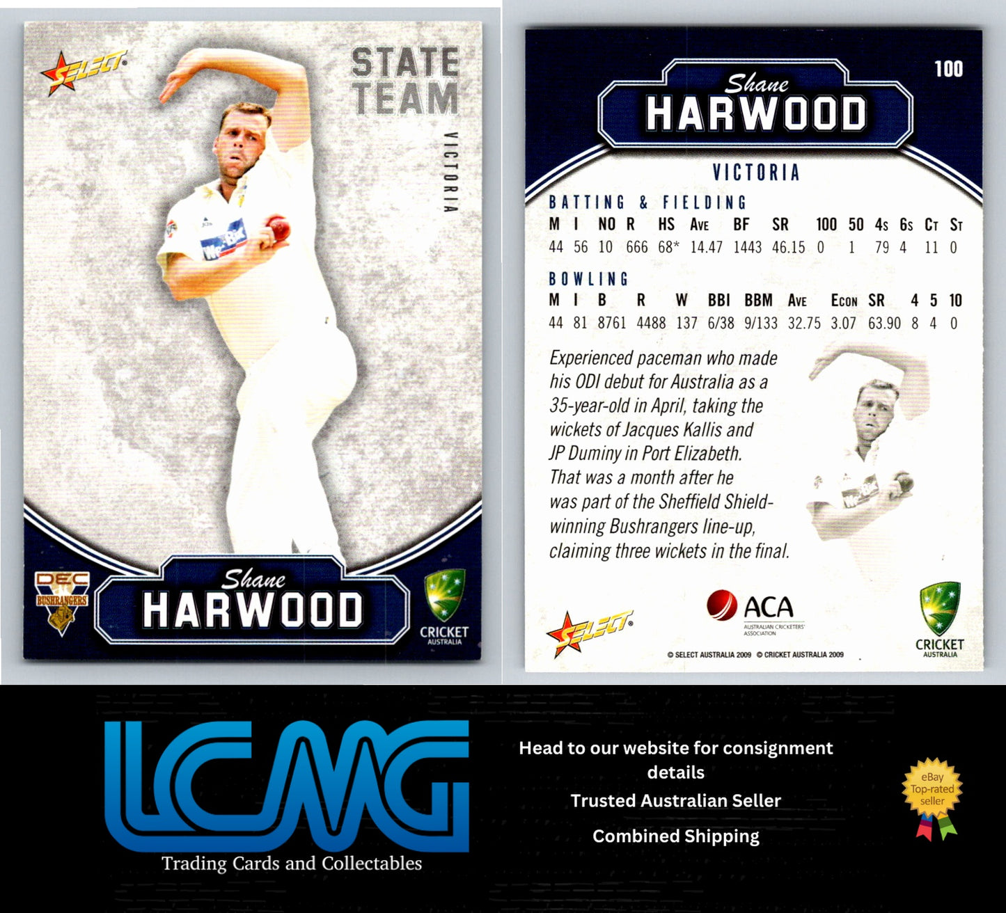 Select Cricket 2009 2010 Card # 100 Shane Harwood