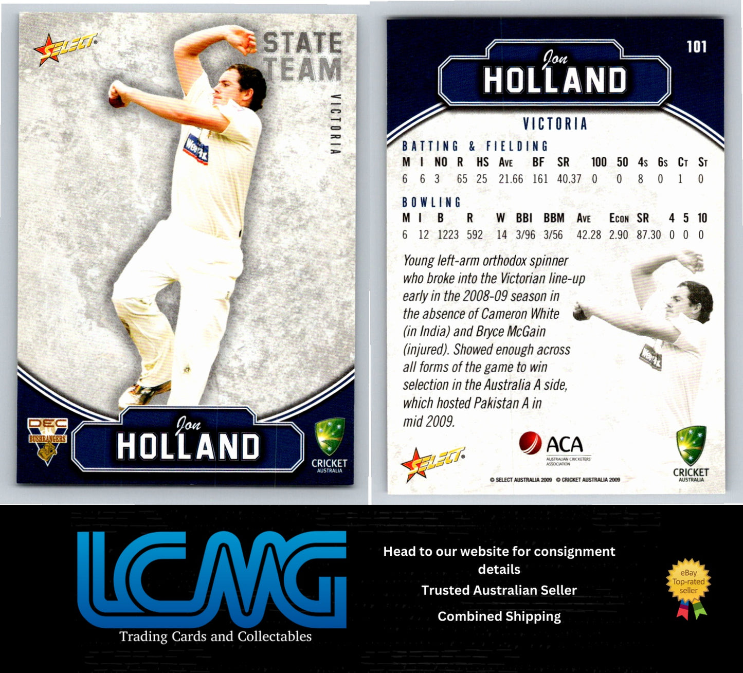 Select Cricket 2009 2010 Card # 101 Jon Holland