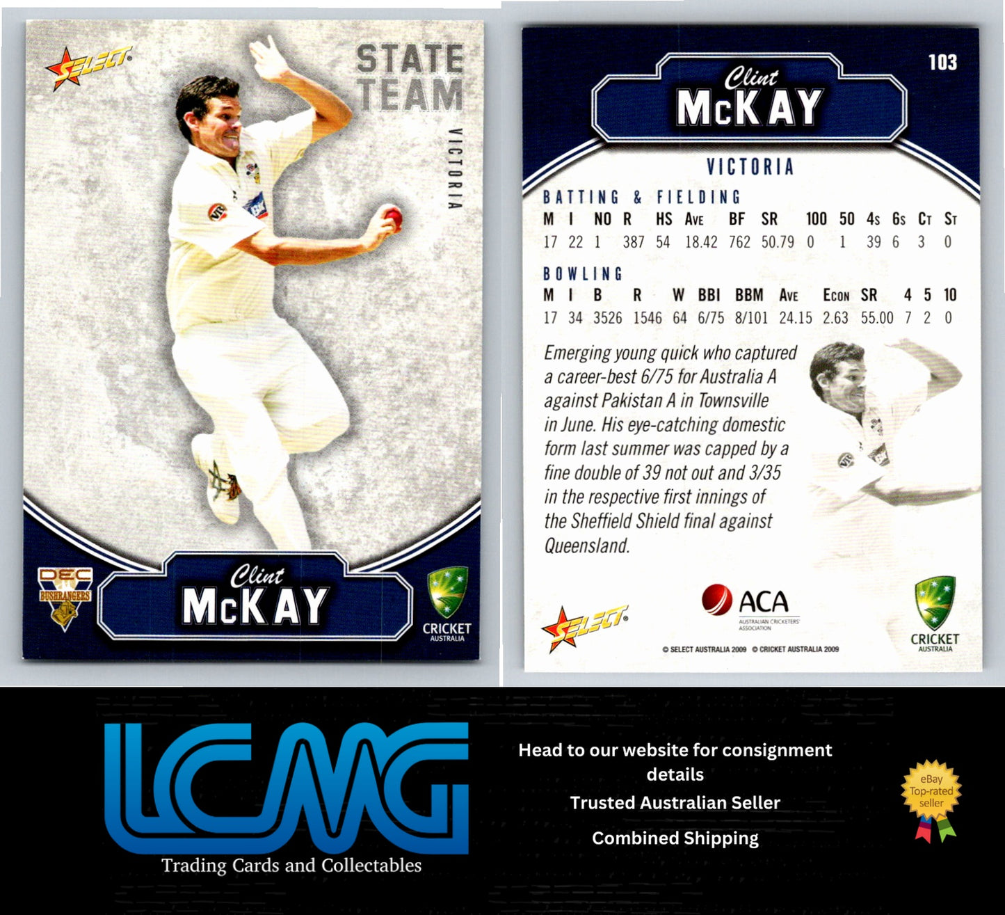 Select Cricket 2009 2010 Card # 103 Clint McKay