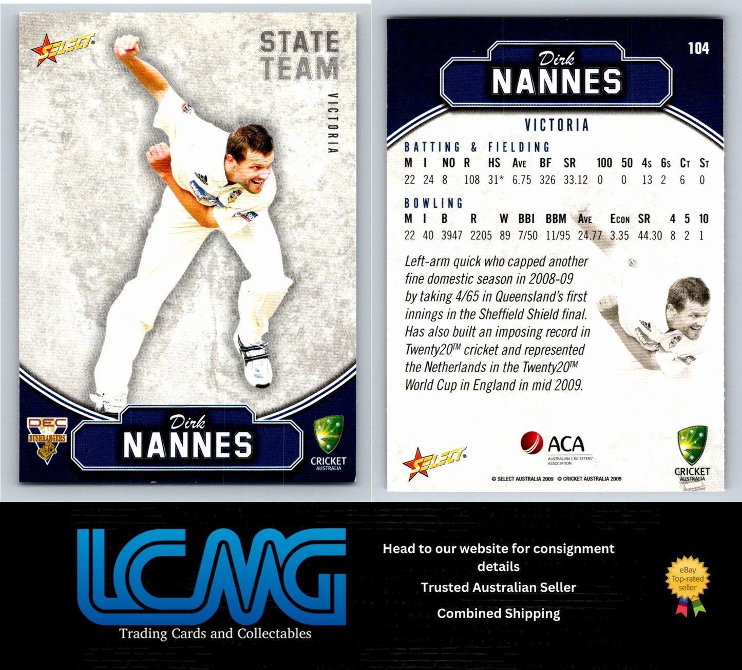 Select Cricket 2009 2010 Card # 104 Dirk Nannes