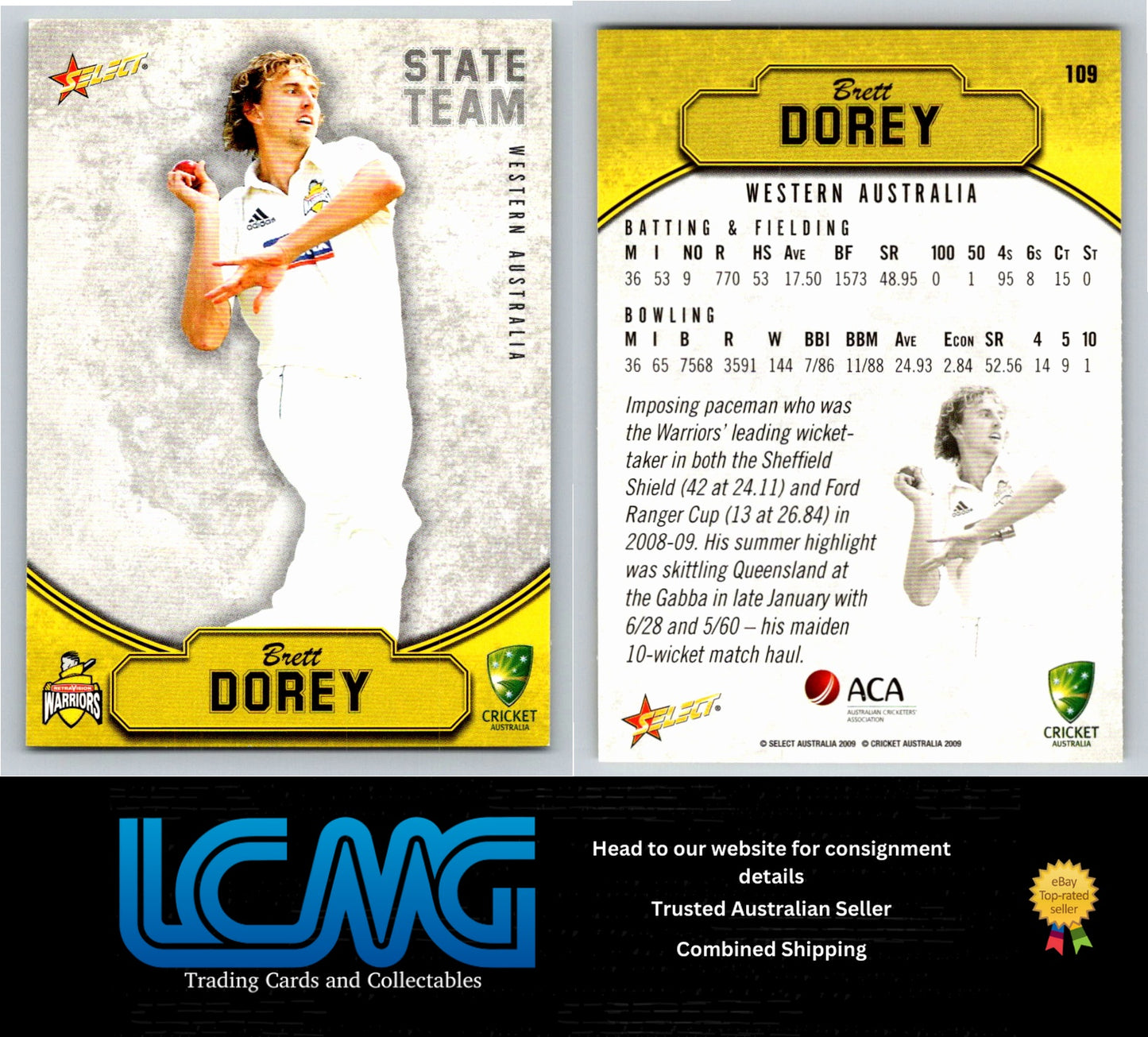 Select Cricket 2009 2010 Card # 109 Brett Dorey