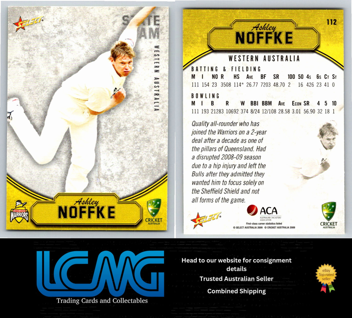 Select Cricket 2009 2010 Card # 112 Ashley Noffke