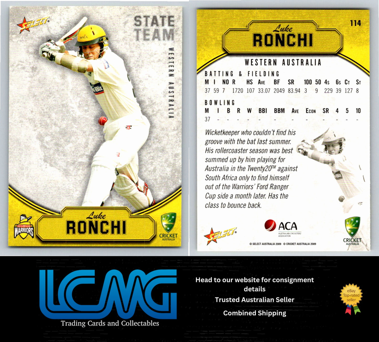 Select Cricket 2009 2010 Card # 114 Luke Ronchi