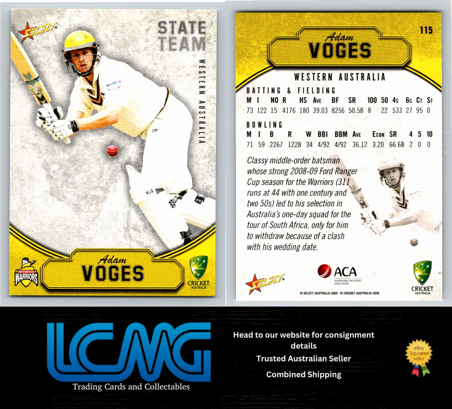 Select Cricket 2009 2010 Card # 115 Adam Voges
