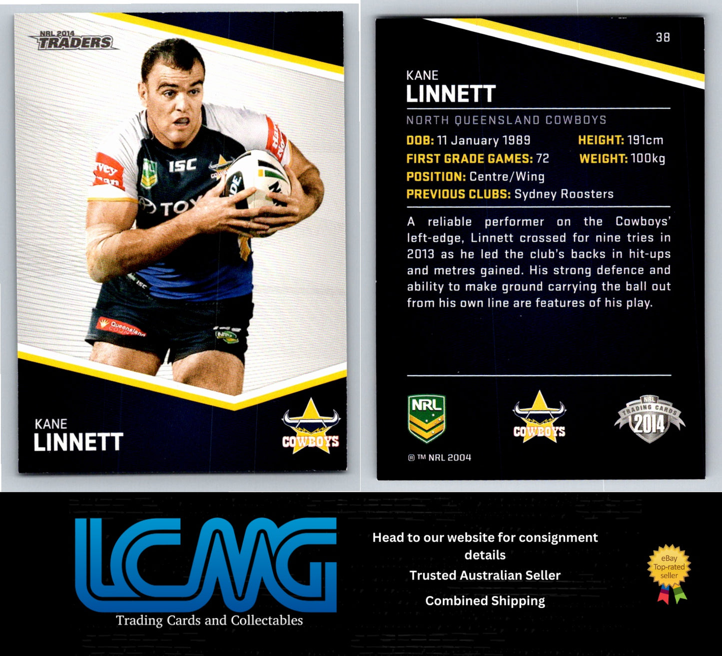 Card #  38 Kane Linnett  NRL 2014 Traders  Nth Queensland Cowboys