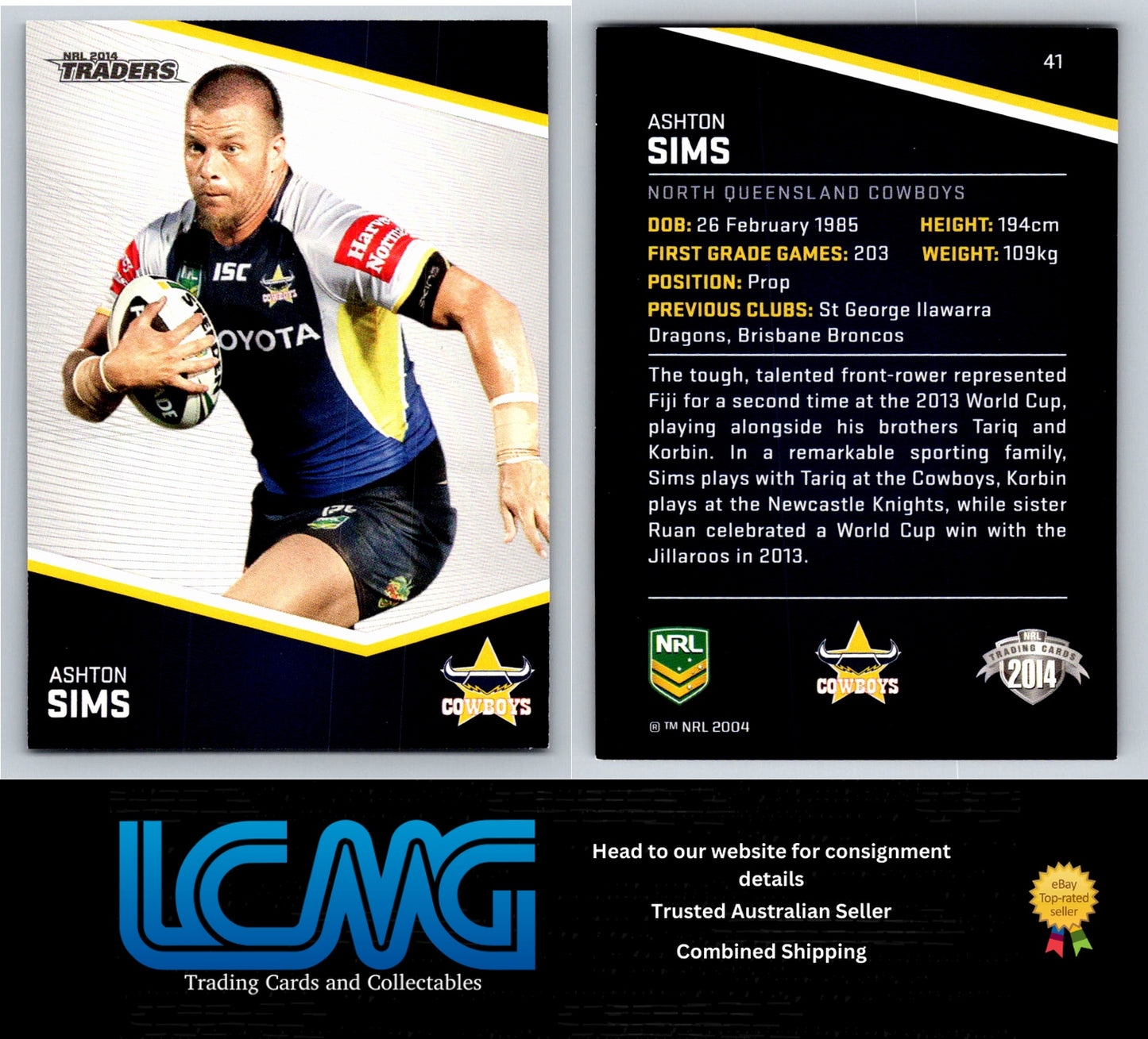 Card #  41 Ashton Sims  NRL 2014 Traders  Nth Queensland Cowboys