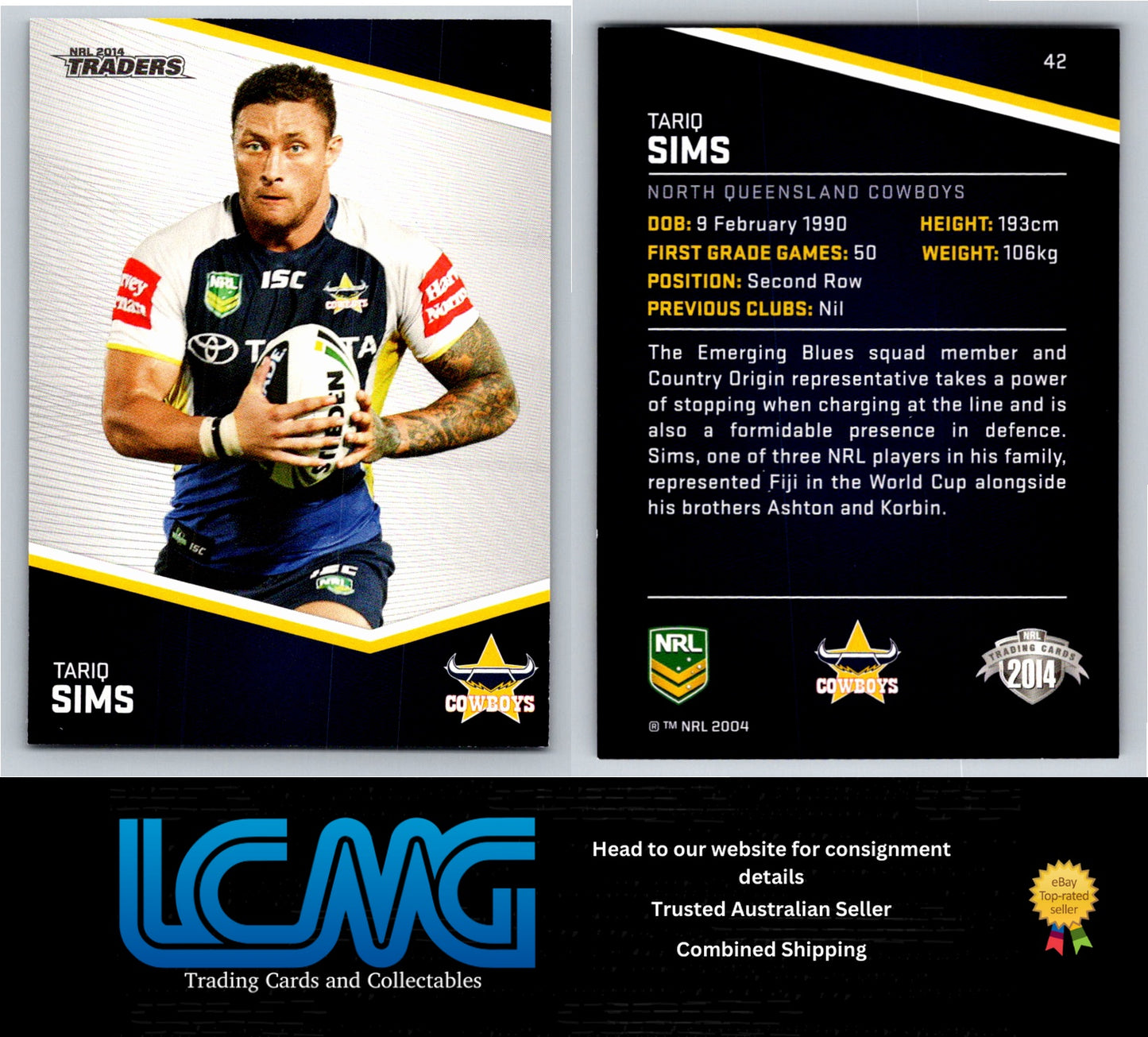 Card #  42 Tariq Sims  NRL 2014 Traders  Nth Queensland Cowboys