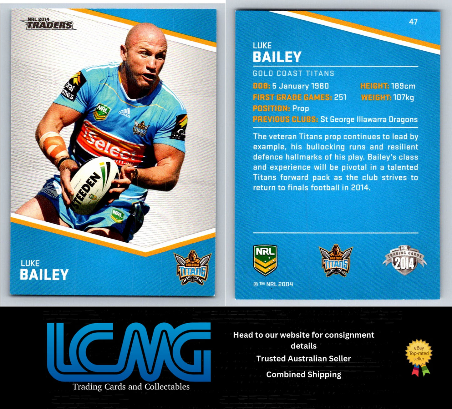Card #  47 Luke Bailey  NRL 2014 Traders  Gold Coast Titans