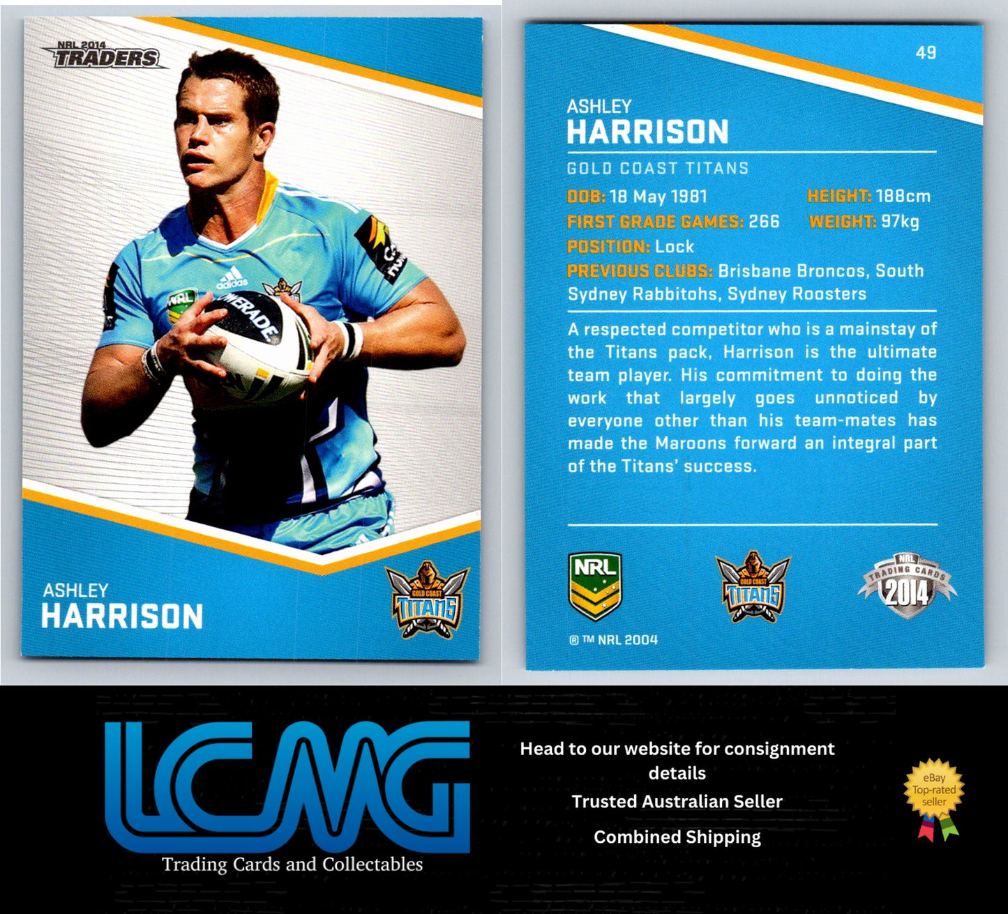 Card #  49 Ashley Harrison  NRL 2014 Traders  Gold Coast Titans