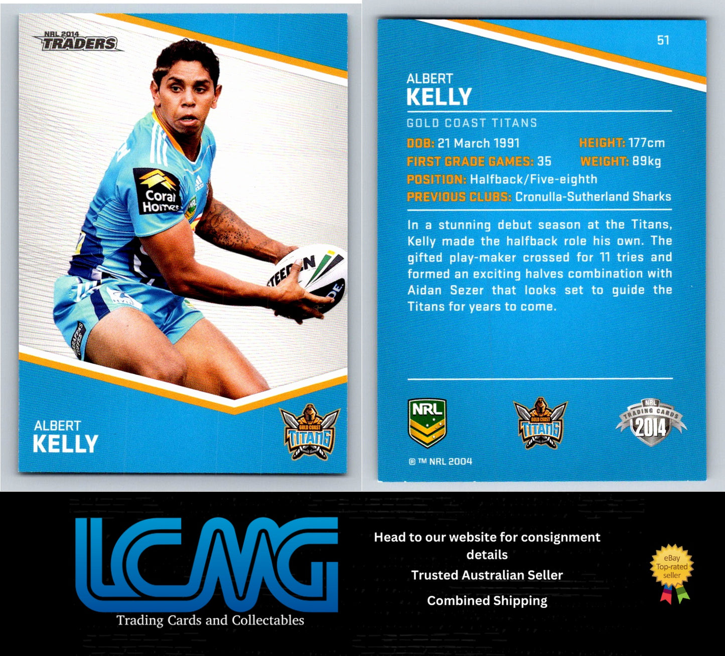 Card #  51 Albert Kelly  NRL 2014 Traders  Gold Coast Titans