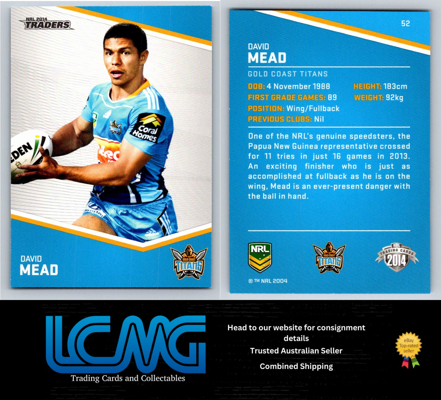 Card #  52 David Mead  NRL 2014 Traders  Gold Coast Titans