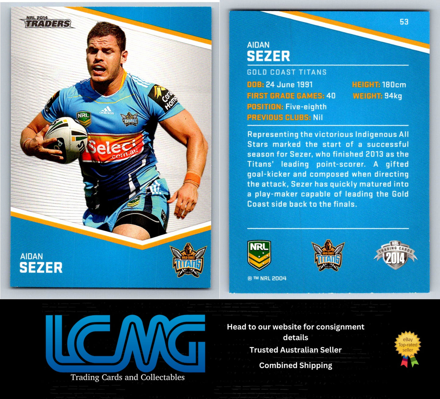 Card #  53 Aidan Sezer  NRL 2014 Traders  Gold Coast Titans
