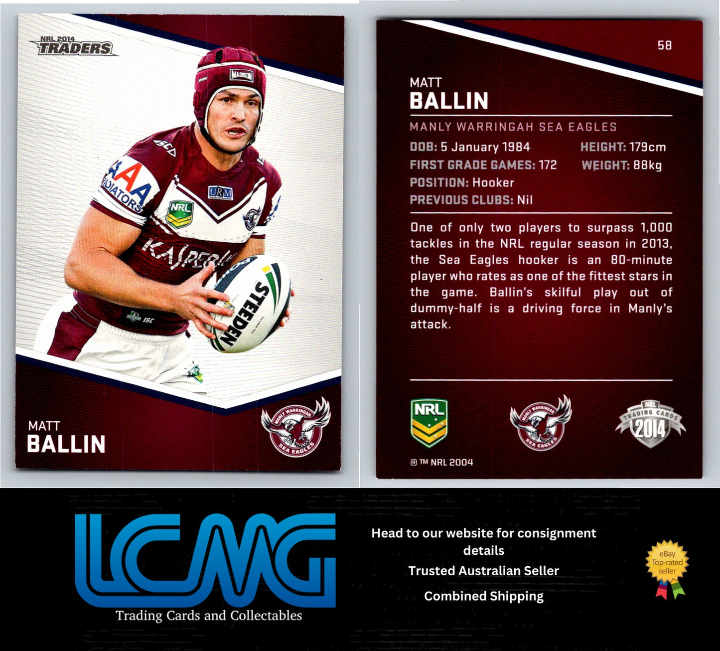 Card #  58 Matt Ballin  NRL 2014 Traders  Manly Warringah Sea Eagles