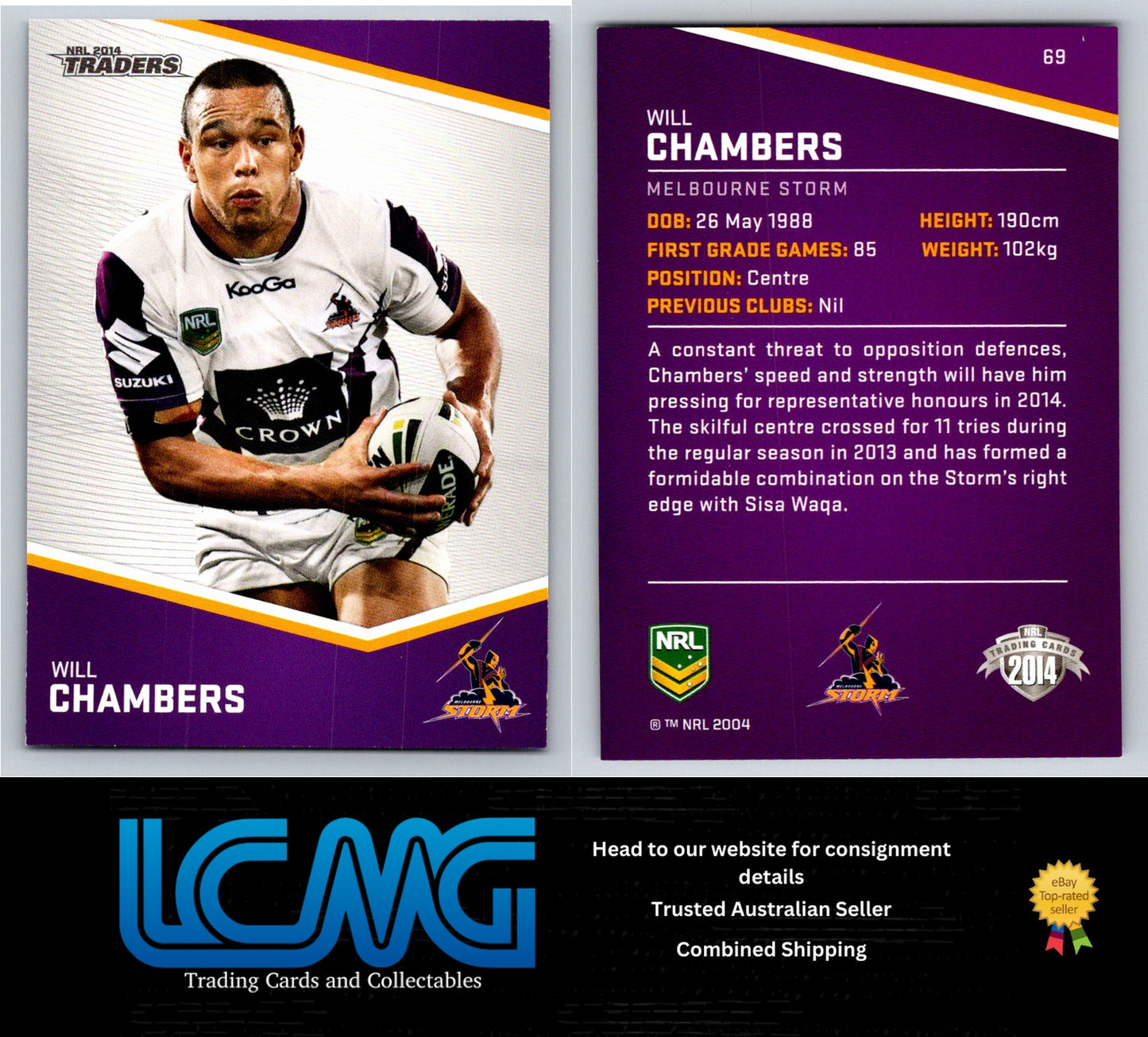 Card #  69 Will Chambers  NRL 2014 Traders  Melbourne Storm