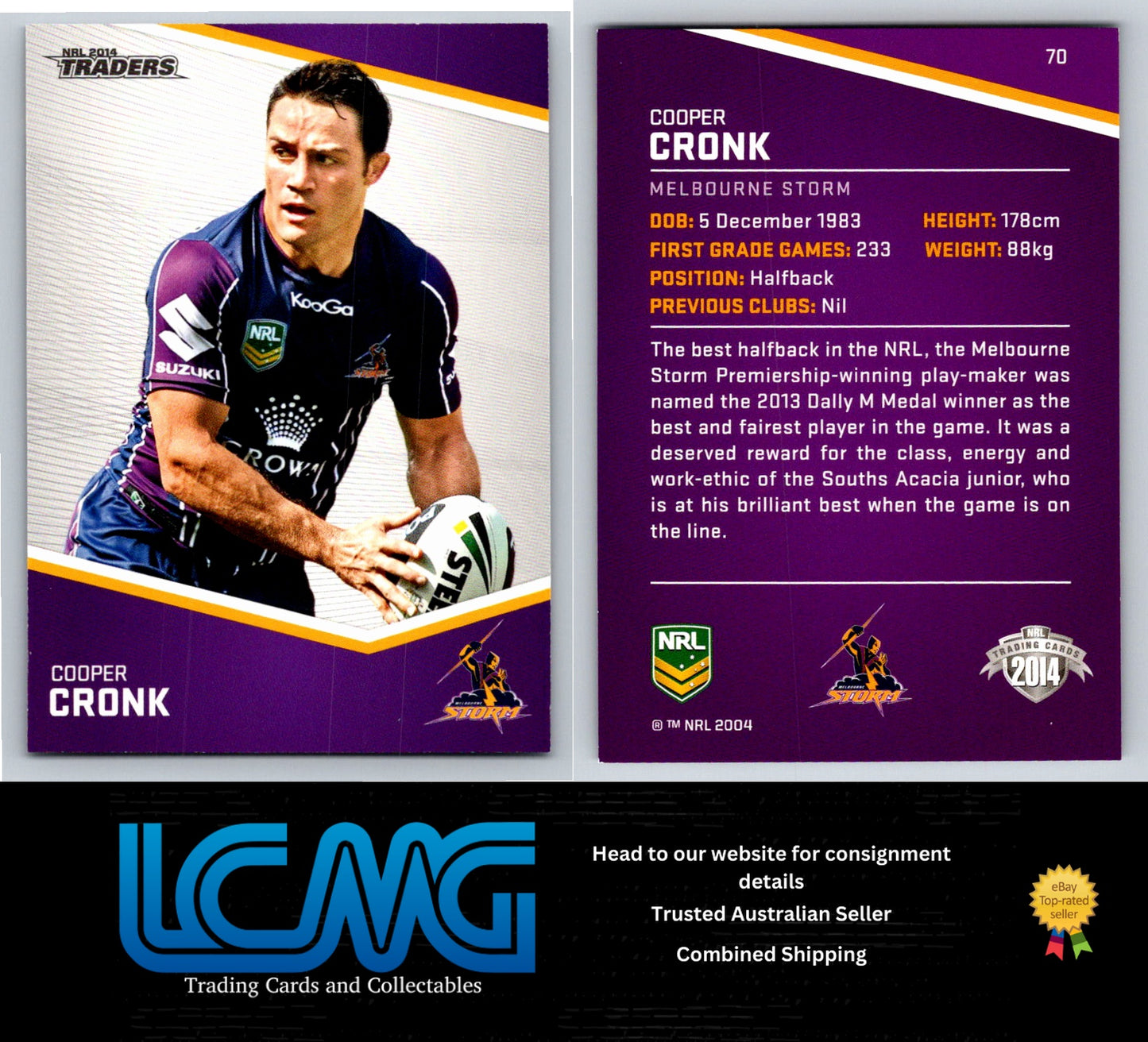 Card #  70 Cooper Cronk  NRL 2014 Traders  Melbourne Storm