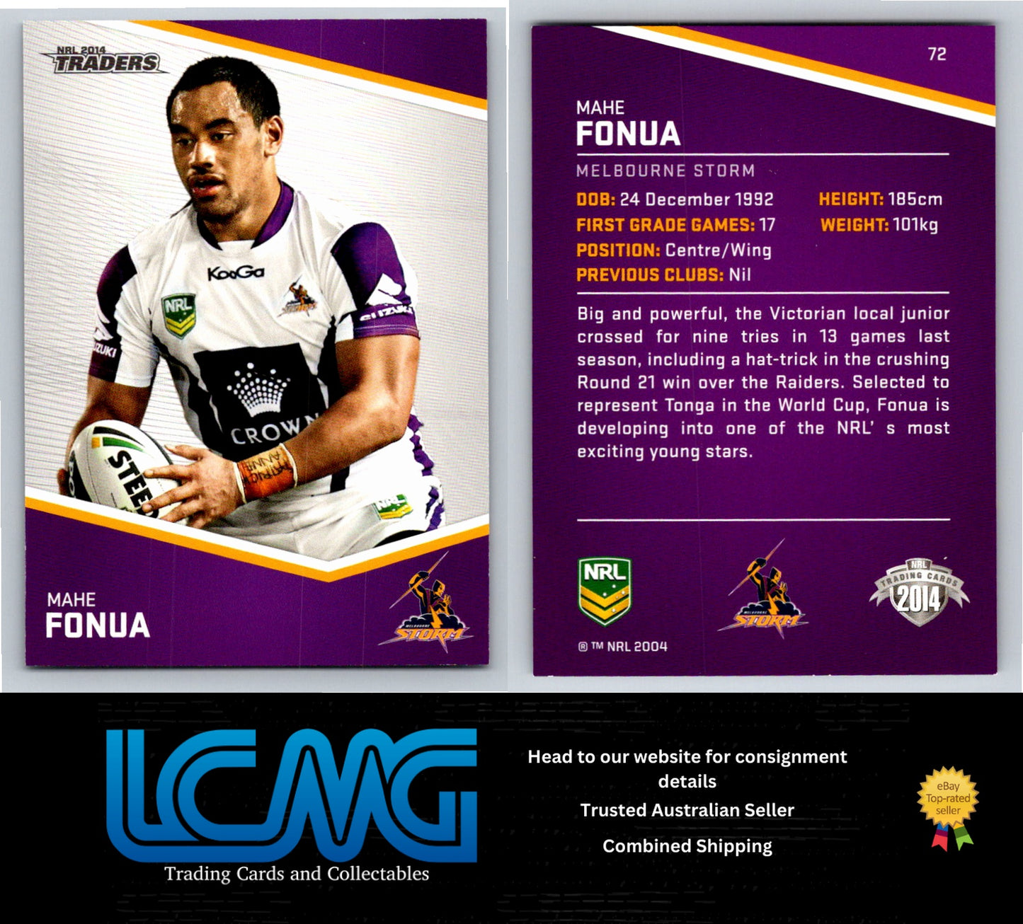 Card #  72 Mahe Fonua  NRL 2014 Traders  Melbourne Storm
