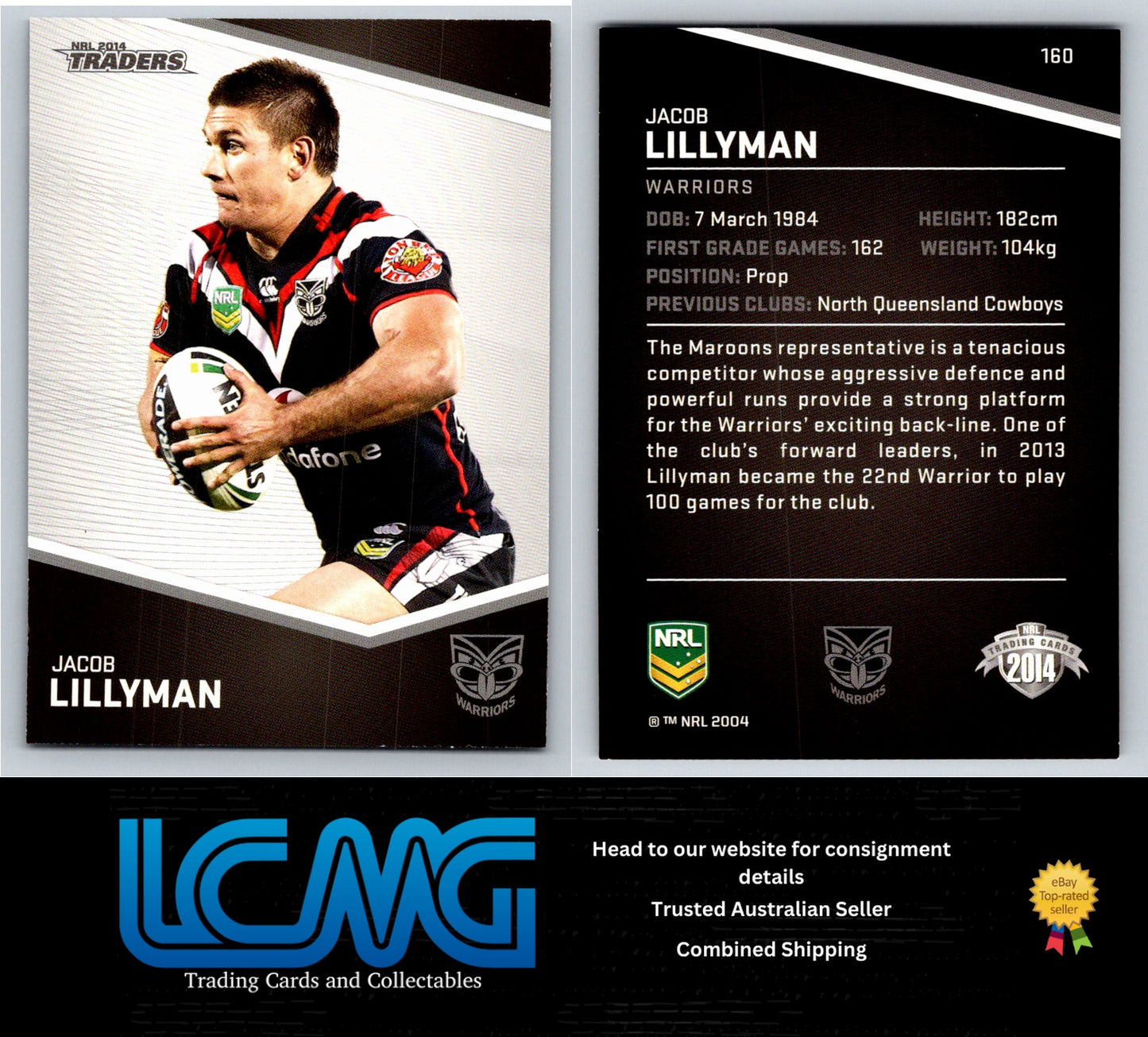 Card #  160 Jacob Lillyman  NRL 2014 Traders  Warriors