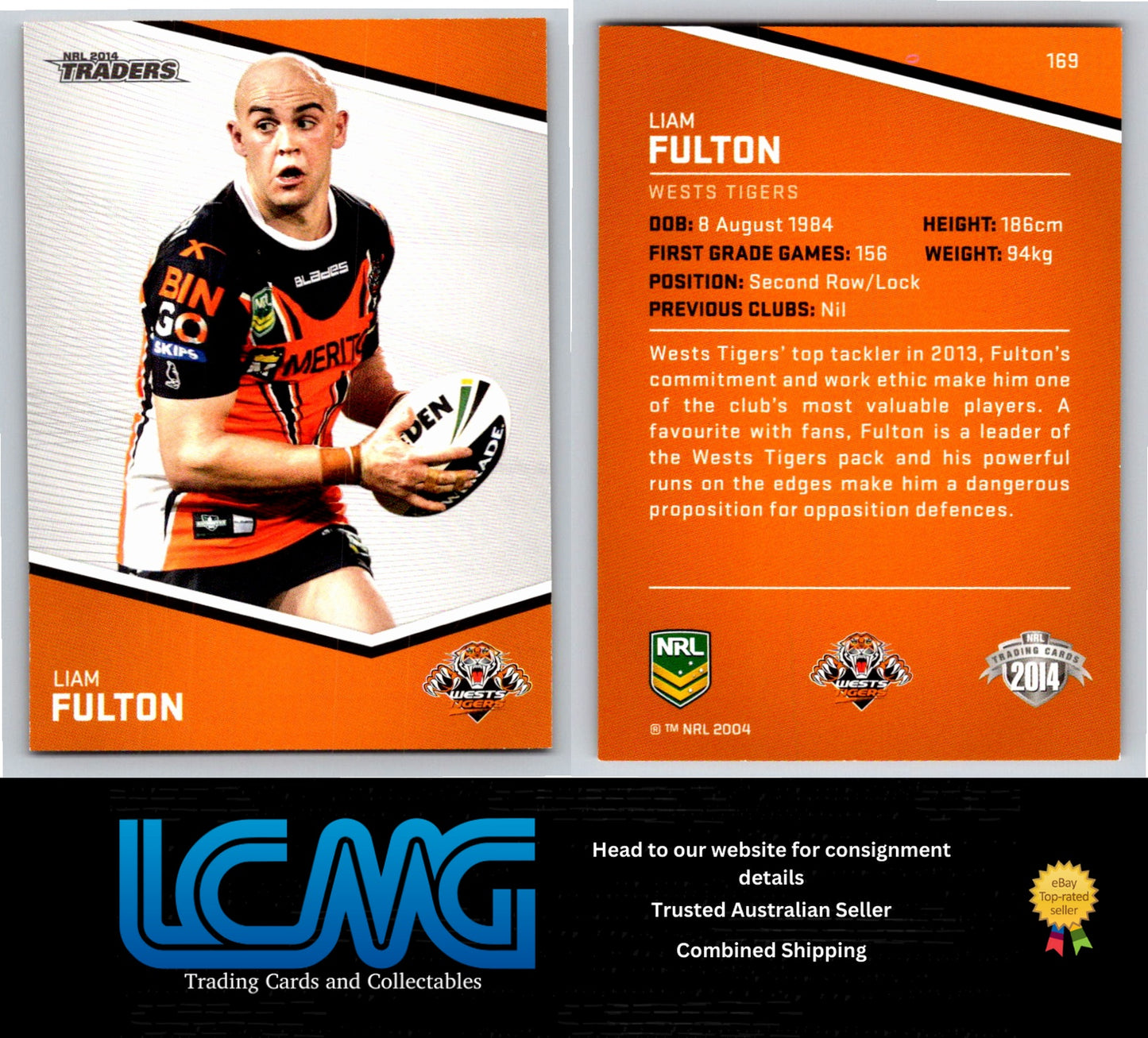 Card #  169 Liam Fulton  NRL 2014 Traders  Wests Tigers
