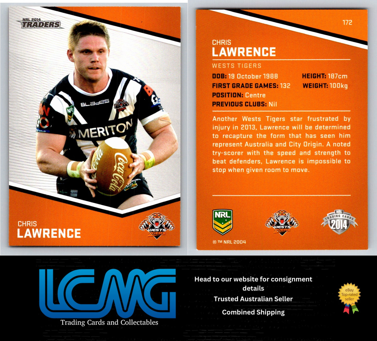 Card #  172 Chris Lawrence  NRL 2014 Traders  Wests Tigers