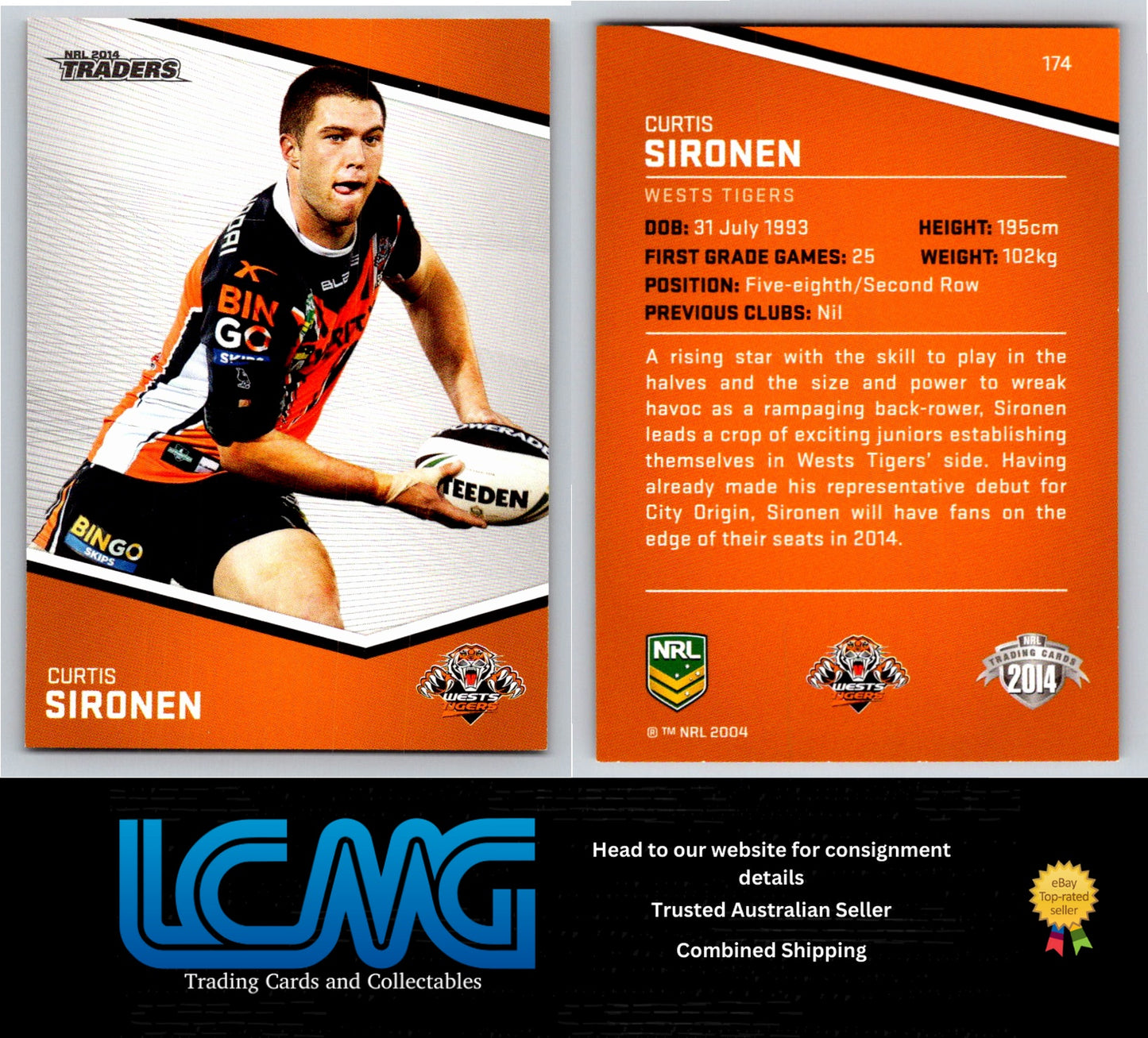 Card #  174 Curtis Sironen  NRL 2014 Traders  Wests Tigers