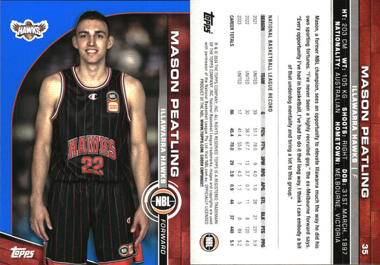 2023-24 Topps NBL Blue Parallel Mason Peatling Illawarra Hawks