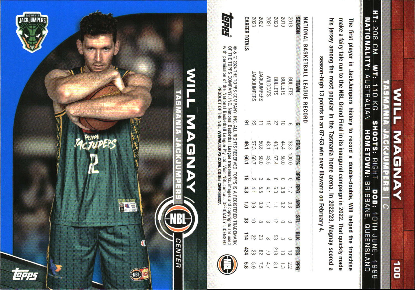 2023-24 Topps NBL Blue Parallel Will Magnay Tasmania Jackjumpers