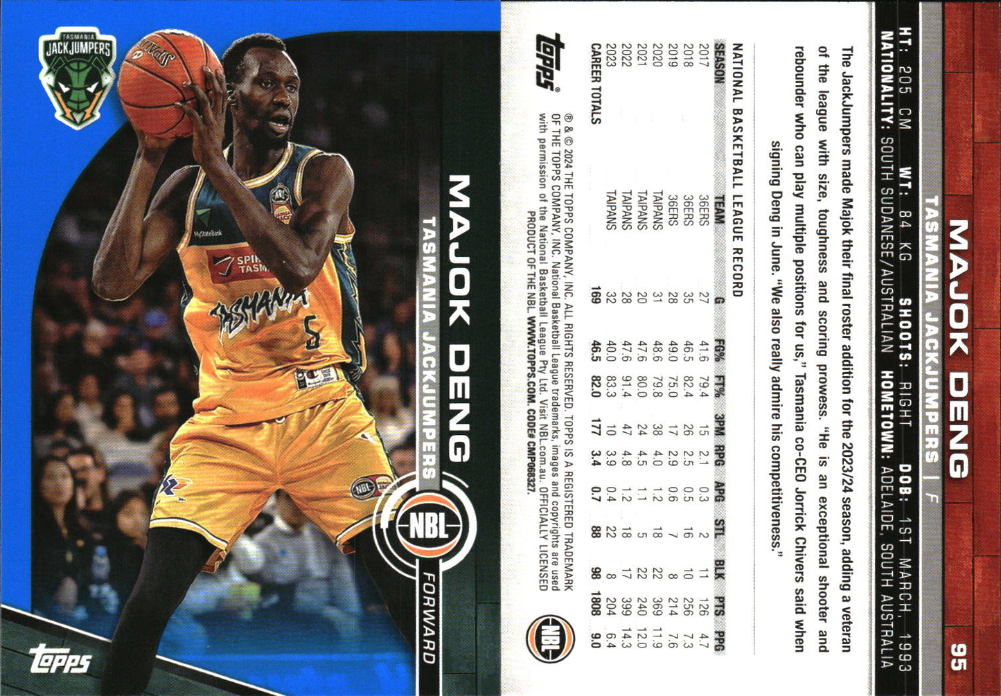 2023-24 Topps NBL Blue Parallel Majok Deng Tasmania JackJumpers