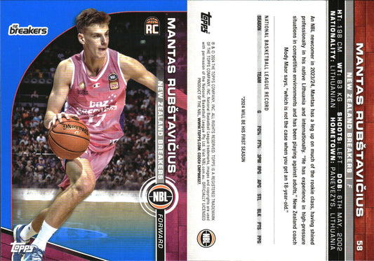 2023-24 Topps NBL Blue Parallel Mantas Rubstavicius Rookie NZ Breakers