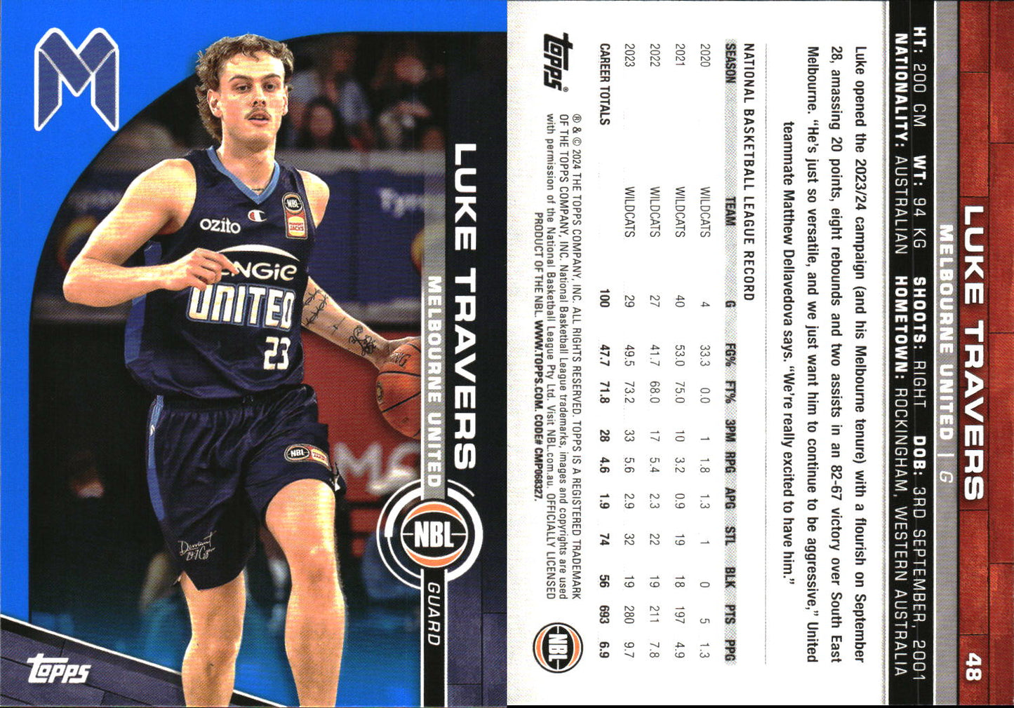 2023-24 Topps NBL Blue Parallel Luke Travers Melbourne United