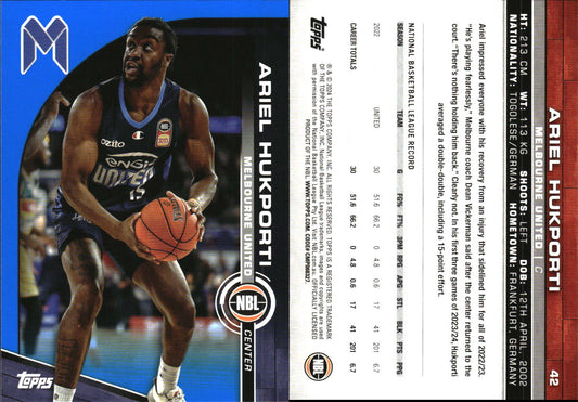2023-24 Topps NBL Blue Parallel Ariel Hukporti Melbourne United