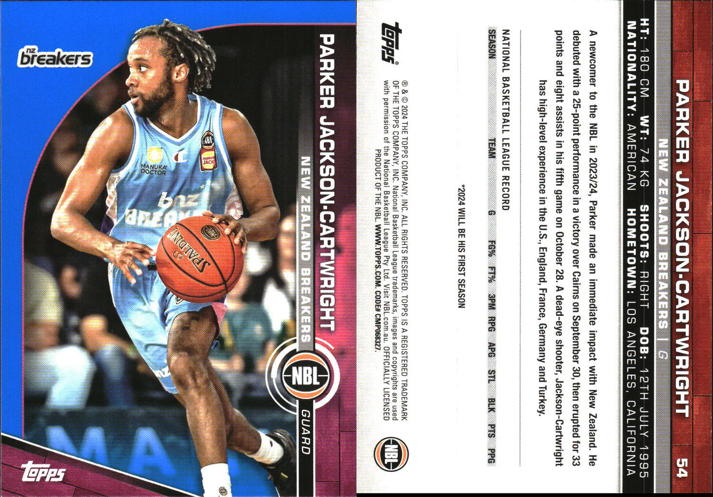 2023-24 Topps NBL Blue Parallel Parker Jackson-Cartwright NZ Breakers